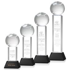 Tennis Ball Black on Stowe Base Globe Crystal Award - Crystal Awards