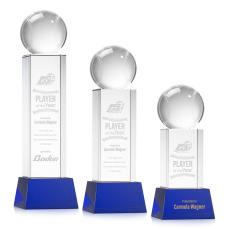 Baseball Blue on Belcroft Base Globe Crystal Award - Crystal Awards