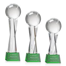 Baseball Green on Grafton Base Globe Crystal Award - Crystal Awards
