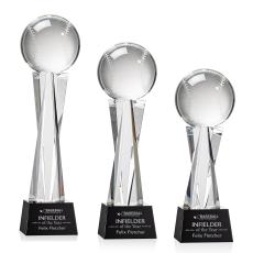 Baseball Black on Grafton Base Globe Crystal Award - Crystal Awards