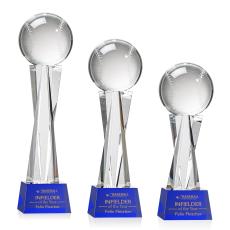Baseball Blue on Grafton Base Globe Crystal Award - Crystal Awards