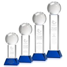 Baseball Blue on Stowe Base Globe Crystal Award - Crystal Awards