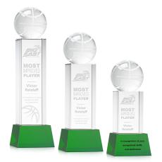 Basketball Green on Belcroft Base Globe Crystal Award - Crystal Awards
