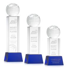 Basketball Blue on Belcroft Base Globe Crystal Award - Crystal Awards