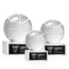 Basketball Globe on Hancock Base Crystal Award - Crystal Awards