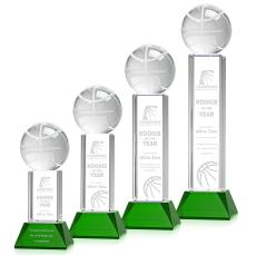 Basketball Green on Stowe Base Globe Crystal Award - Awards and Trophies