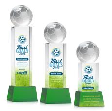 Soccer Ball Full Color Green on Belcroft Globe Crystal Award - Awards and Trophies