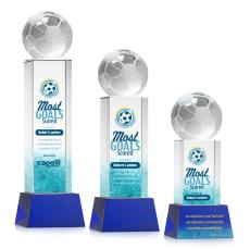 Soccer Ball Full Color Blue on Belcroft Globe Crystal Award - Awards and Trophies
