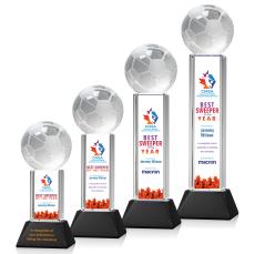 Soccer Ball Full Color Black on Stowe Globe Crystal Award - Awards and Trophies