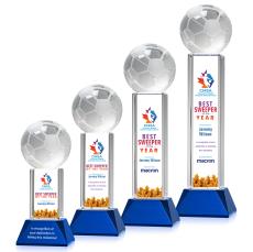 Soccer Ball Full Color Blue on Stowe Globe Crystal Award - Awards and Trophies