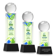 Tennis Ball Full Color Black on Belcroft Globe Crystal Award - Awards and Trophies