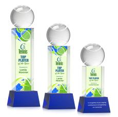 Tennis Ball Full Color Blue on Belcroft Globe Crystal Award - Full Color Imprint