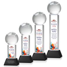 Tennis Ball Full Color Black on Stowe Globe Crystal Award - Full Color Imprint
