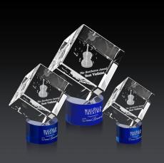 Burrill 3D Blue on Marvel Base Square / Cube Crystal Award - Awards and Trophies