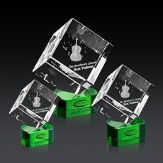 Burrill 3D Green on Paragon Base Square / Cube Crystal Award - Awards and Trophies