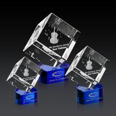 Burrill 3D Blue on Paragon Base Square / Cube Crystal Award - Awards and Trophies