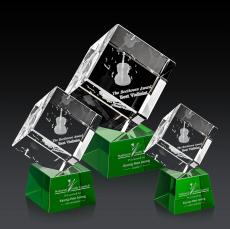 Burrill 3D Green on Robson Base Square / Cube Crystal Award - Awards and Trophies
