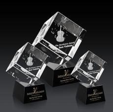 Burrill 3D Black on Robson Base Square / Cube Crystal Award - Awards and Trophies