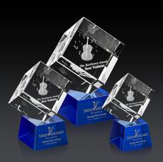 Burrill 3D Blue on Robson Base Square / Cube Crystal Award - Awards and Trophies
