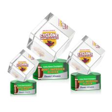 Burrill Full Color Green on Paragon Base Square / Cube Crystal Award - Awards and Trophies