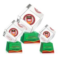 Burrill Full Color Green on Robson Base Square / Cube Crystal Award - Awards and Trophies