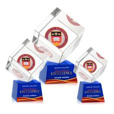 Burrill Full Color Blue on Robson Base Square / Cube Crystal Award - Awards and Trophies