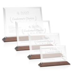 Embassy Starfire/Walnut (Horiz) Rectangle Crystal Award - Awards and Trophies