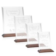 Embassy Starfire/Walnut (Vert) Rectangle Crystal Award - Awards and Trophies