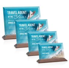 Embassy Full Color Starfire/Walnut (Horiz) Rectangle Crystal Award - Awards and Trophies