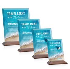 Embassy Full Color Starfire/Walnut (Vert) Rectangle Crystal Award - Awards and Trophies