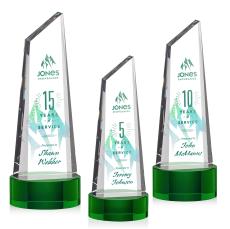 Akron Full Color Green on Base Peaks Crystal Award - Awards and Trophies