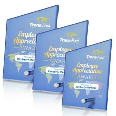 Atchison Blue Slant Full Color Silver Peaks Glass Award - Awards and Trophies