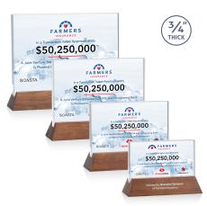 Walkerton Full Color Starfire/Walnut (Horiz) Rectangle Crystal Award - Full Color Imprint