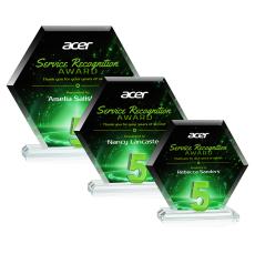 Riviera Anniversary Full Color Green  No 5 Polygon Crystal Award - Crystal Awards