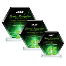 Riviera Anniversary Full Color Green No 25 Polygon Crystal Award - Full Color Imprint