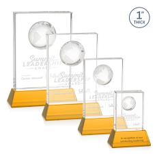 Ambassador Globe Amber on Base Rectangle Crystal Award - Awards and Trophies