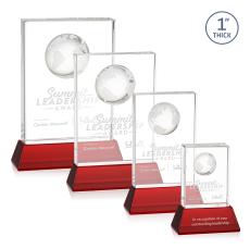 Ambassador Globe Red on Base Rectangle Crystal Award - Awards and Trophies