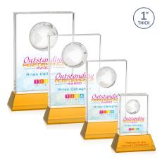 Ambassador Full Color Amber on Base Rectangle Crystal Award - Awards and Trophies