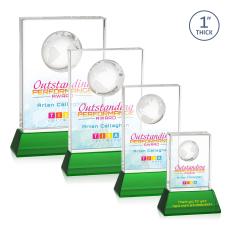 Ambassador Full Color Green on Base Rectangle Crystal Award - Awards and Trophies