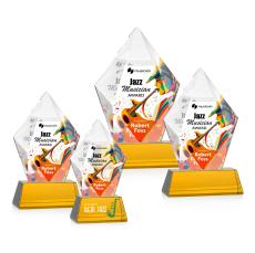 Devron Full Color Amber on Base Polygon Crystal Award - Awards and Trophies