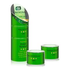 Atlantis Stacker Full Color  Green Towers Crystal Award - Awards and Trophies