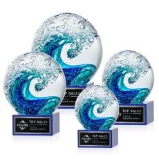Surfside Blue on Hancock Base Globe Glass Award - Awards and Trophies