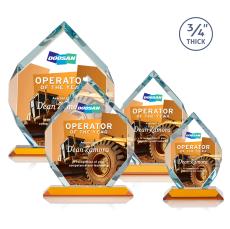 Royal Diamond Full Color Amber Polygon Crystal Award - Full Color Imprint