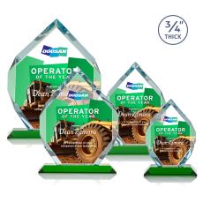 Royal Diamond Full Color Green Polygon Crystal Award - Full Color Imprint