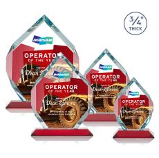 Royal Diamond Full Color Red Polygon Crystal Award - Full Color Imprint