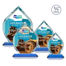 Royal Diamond Full Color Sky Blue Polygon Crystal Award - Full Color Imprint