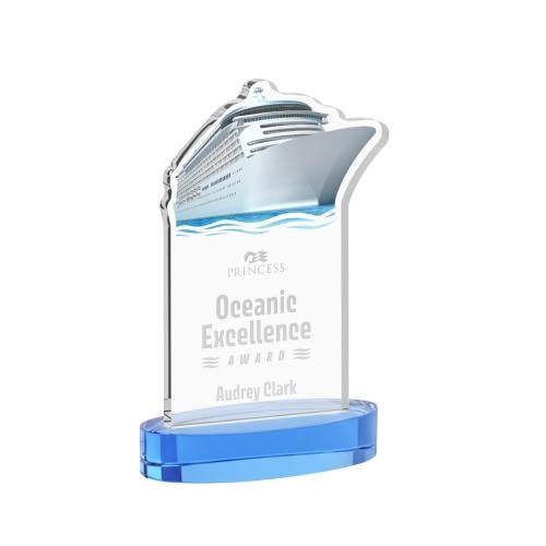 Awards and Trophies - Crystal Awards - Voyager Sky Blue on Alberton Base Unique Crystal Award