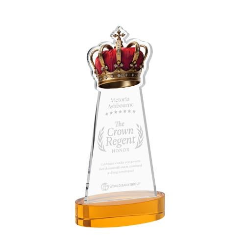 Awards and Trophies - Crystal Awards - Crown Amber on Alberton Base Unique Crystal Award