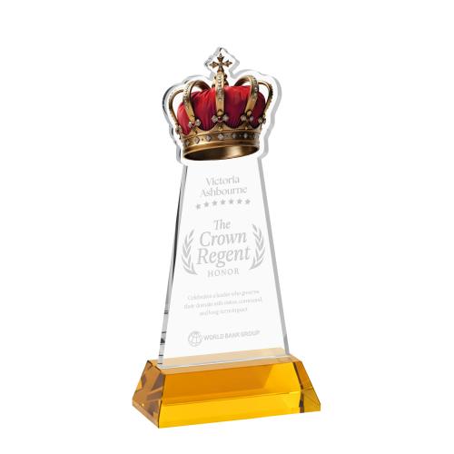 Awards and Trophies - Crystal Awards - Crown Amber on Hartford Base Unique Crystal Award