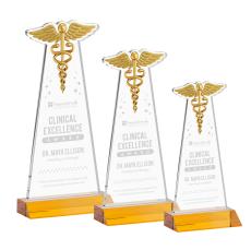 Caduceus Amber Unique Crystal Award - Awards and Trophies